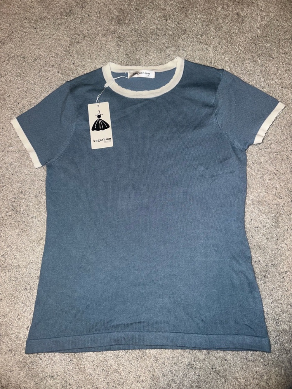 Stretchy Knit Blue Tee with White Trim - size small - NWT